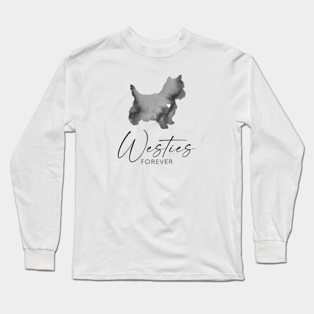 West Highland White Dog Lover Gift - Ink Effect Silhouette - Westies Forever Long Sleeve T-Shirt by Elsie Bee Designs